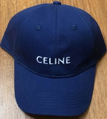 CELINE Navy Blue Baseball Cap White Logo Embroidered Adjustable Hat