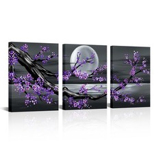 Purple Canvas Wall Art Purple Pictures for Living Room Bedroom Floral Paintin...