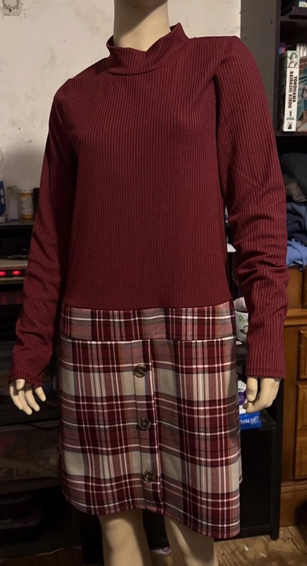 Size Xl (16) Girls One Piece Sweater Dress With Attached Plaid/tartan Skirt