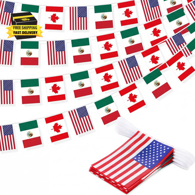 30 Pcs American Canadian Mexican String Flags 26 Ft North American Host Country