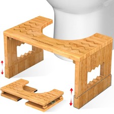 Bamboo Toilet Stool Squat 7in 9in Heights Adjustable, Foldable Poop Stool fo...