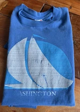VTG Washington 90's Single Stitch Shirt Men's Medium Sailboat Screen Stars Blue