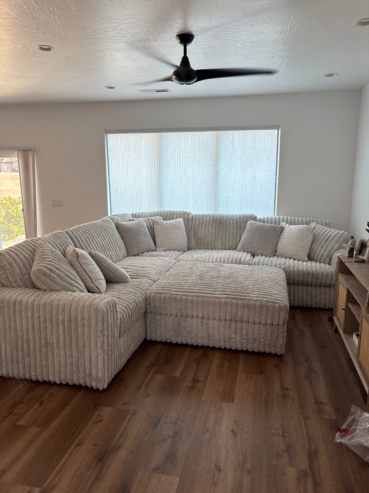 Large light grey corduroy sectional in super great condition.