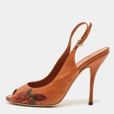 Gucci Size 38 Brown Leather Peep Toe Slingback Pumps