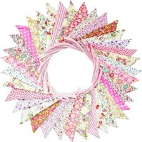 G2PLUS SüßE Beidseitig Wimpel Girlande, 10M Bunting Wimpelkette Stoff, Rosa S