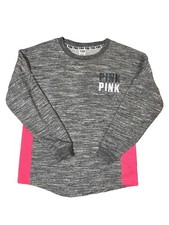 PINK Victoria's Secret Gray Heather Pullover Sweatshirt Hot Pink Panels Size S