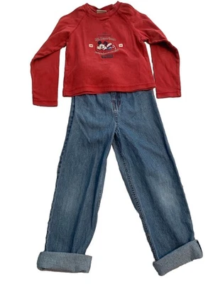 Conjunto Top y Jeans Rojo Minnie Mouse Vintage Bordado Disney Store Talla 6/6X - Imagen 1 de 4