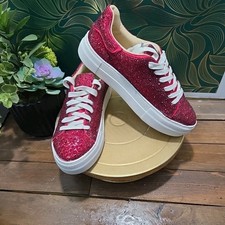 Betsey Johnson Womens Red  Rhinestones Lace Up Sneaker 7M NICE Free Shipping 