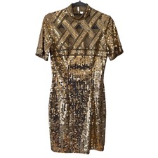 ✨ Vintage 90's Niteline Della Roufogali Gold Sequin Cocktail Party Dress Sz 6 💫