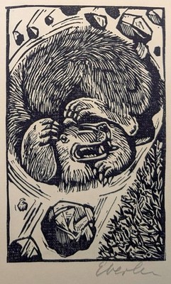 Original graphic, signed. Woodblock Print. When Man Stole Fire. Klaus Eb