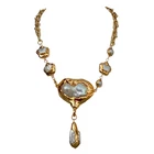 Cultured White Keshi Flower Pearl Chain Necklace Big Pearl Pendant 20"