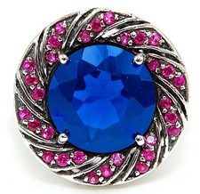 3CT Treated Blue Sapphire 925 Sterling Silver Filigree Ring Sz 7 FB7-5