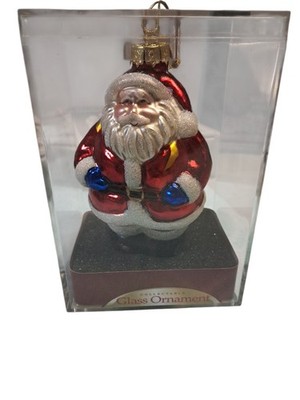 Vintage Glittery SANTA CLAUS Glass Christmas Ornament 4'' in Acrylic Case