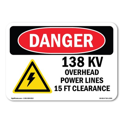 138KV Overhead Power Lines 15 ANSI Danger Sign Metal Plastic Decal