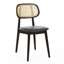MARIA | Bistro Stuhl | Rücken: Rattan Eiche | Sitz: Leder | Schwarz | Gastros...