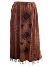 Brown Embrodiered Maxi Skirt Pull On Hippie Festival Whimsical Forrest Fairy
