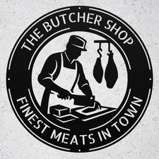 Personalized Butcher Metal Art Sign Meat: Shop Wall Decor Custom Name Gift