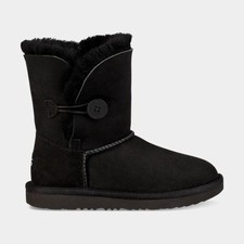 NEW UGG Kid Youth Bailey Button II Black Water Resistant Genuine Sheepskin Mid
