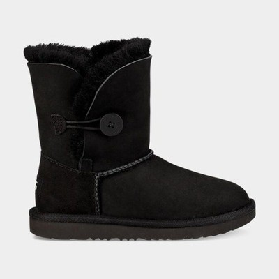 NEW UGG Kid Youth Bailey Button II Black Water Resistant Genuine Sheepskin Mid
