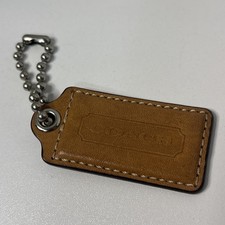 2 1/4" Y2K VINTAGE COACH Natural W Brown Back Leather Fob Bag Charm HangTag