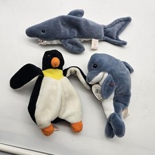 Vintage Ty Beanie Babies Echo Crunch Penguin Plush Stuffed Toys Small Blue Lot 3