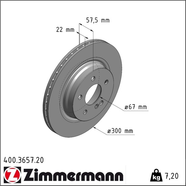 2X Zimmermann 400.3657.20 Bremsscheibe FüR Mercedes Benz C Klasse E W204 S204-image