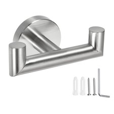 Double Towel Hook Stainless Steel Coat Hook Robe Hooks Brushed Silver