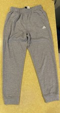 Adidas Men Medium Light Heather Gray Jogging Pants, Drawstring, Pockets, Logo