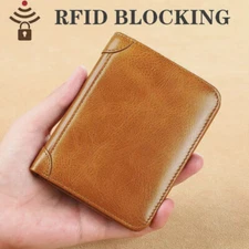 Mens Wallet RFID Blocking Genuine Leather Trifold Wallets For Men with ID Window