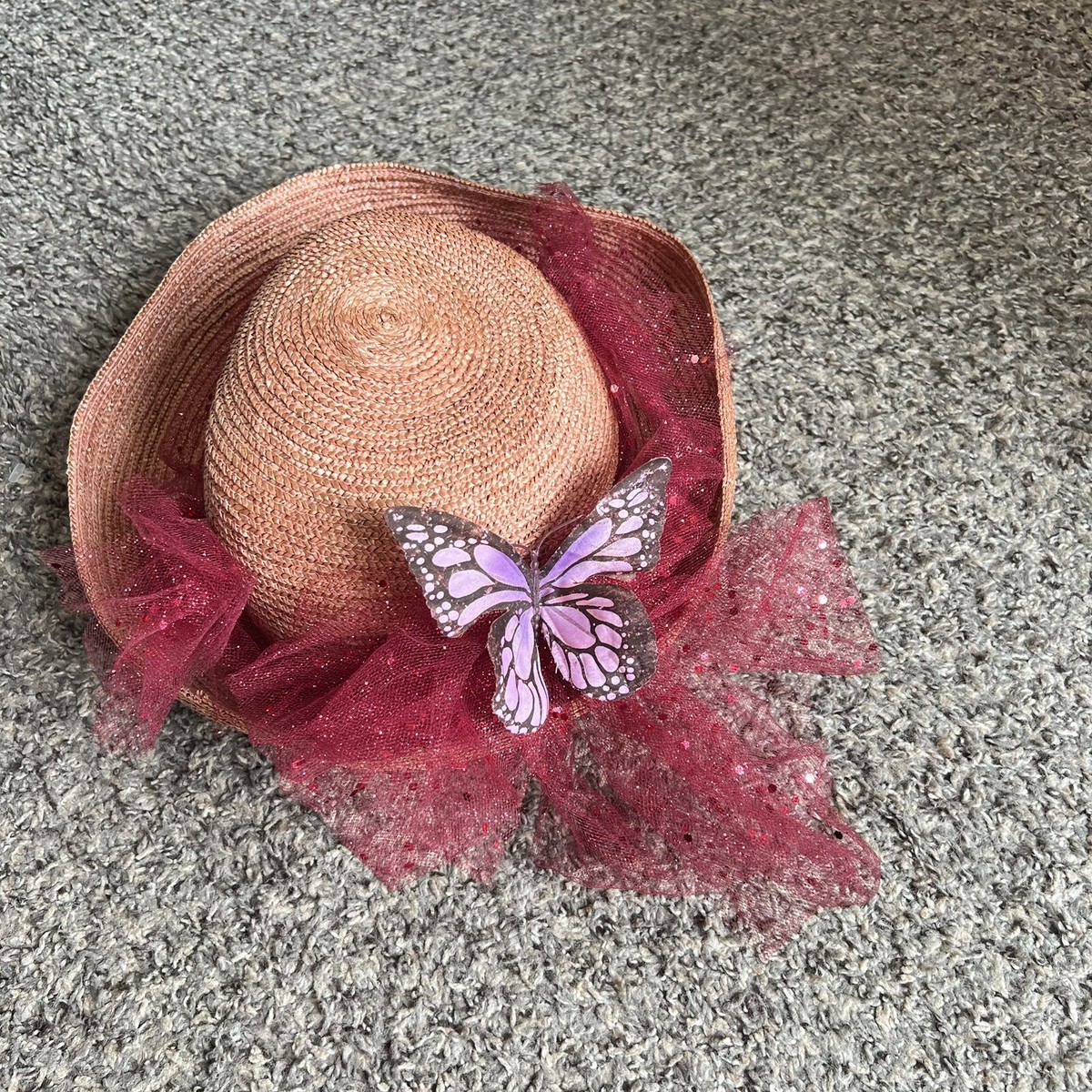 Women’s Butterfly Straw Hat Butterfly Fabric Pattern Print Straw Sunhat Men & Women  main image 3