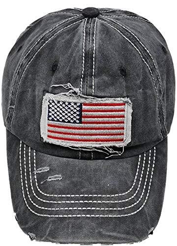 Women American Flag Ponytail Hat, Embroidery One Size Us Flag -Black - Picture 2 of 5