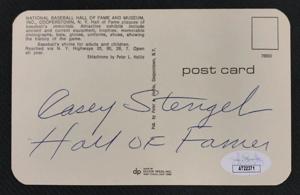 Casey Stengel Signed Hall Of Fame Postcard JSA w/COA HOF Manager NY Yankees WOW! - Image 3 of 4