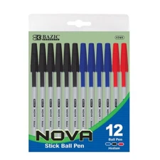 BAZIC Nova Assorted Color Stick Pen (12/Pack)
