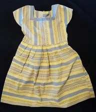 Vintage Baby Girl Dress Blue Yellow Fabric Square Neckline 12-18 Month