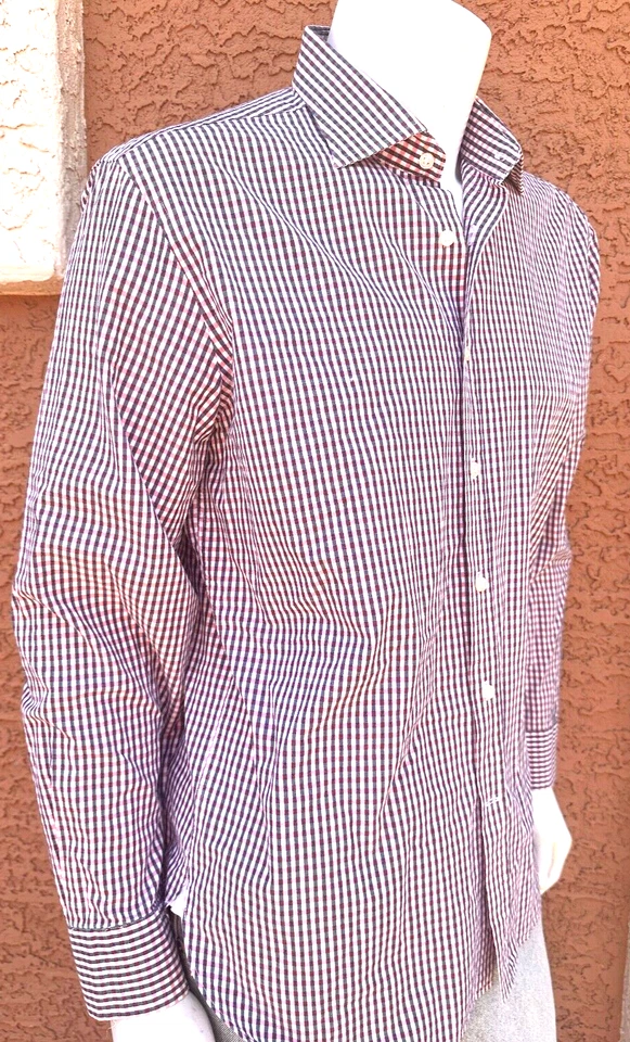 Camisa de Vestir Michael Bastain Calce Ajustado Azul/Rosa Rayas Cuello Extendido Talla 161/2 Foto 3 de 4