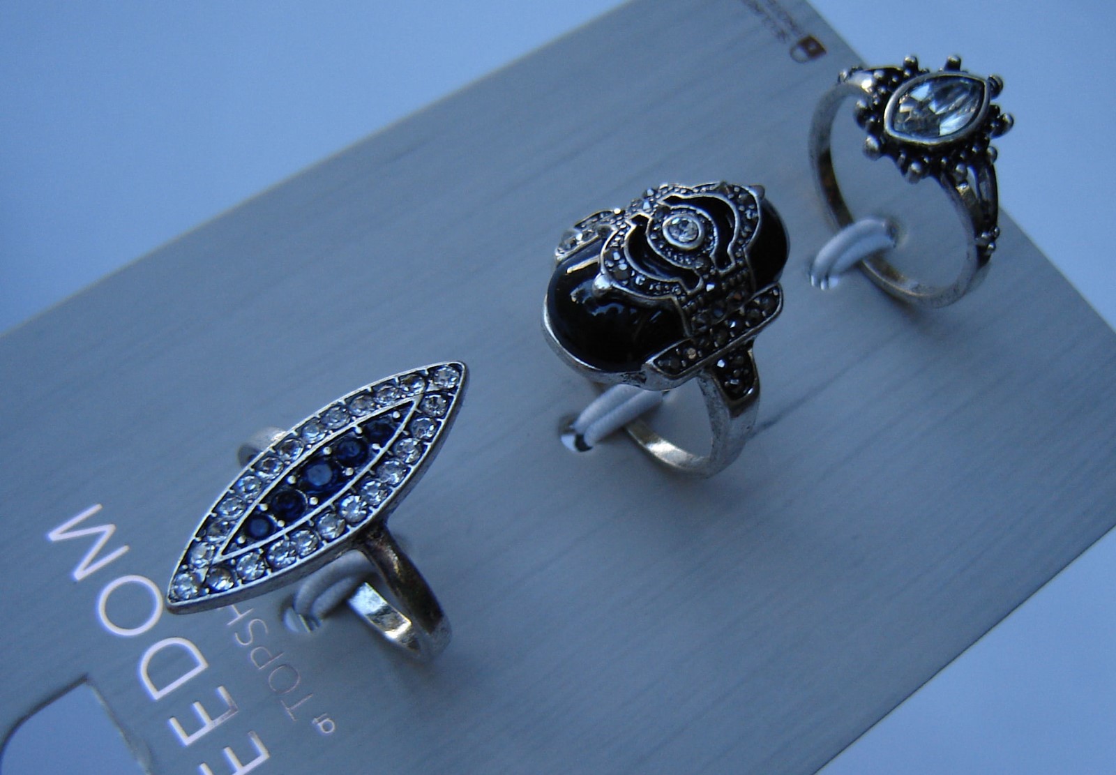 Topshop Freedom Three Rings Diamante Silver Tone Size L Silver tone NEW £14.50