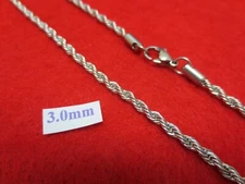 QUICK SHIP 18"-30" 3 MM STAINLESS STEEL ROPE CHAIN SILVER NECKLACE- USA SELLER