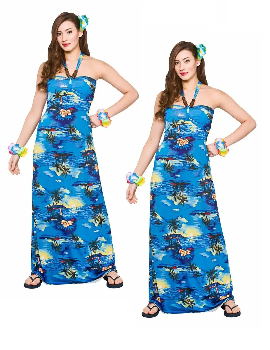 Hawaii Party Maxi Dress Ladies Beach Party Hawaiian Themed Fancy Dress  Costume