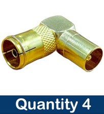 4 x Gold Plated 90 Degree TV Aeria Male Plug to Female Socket Coax Cable Adaptor
