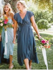 Show Me Your Mumu Jess Ruffle Midi Dress Size M Blue New Without Tags