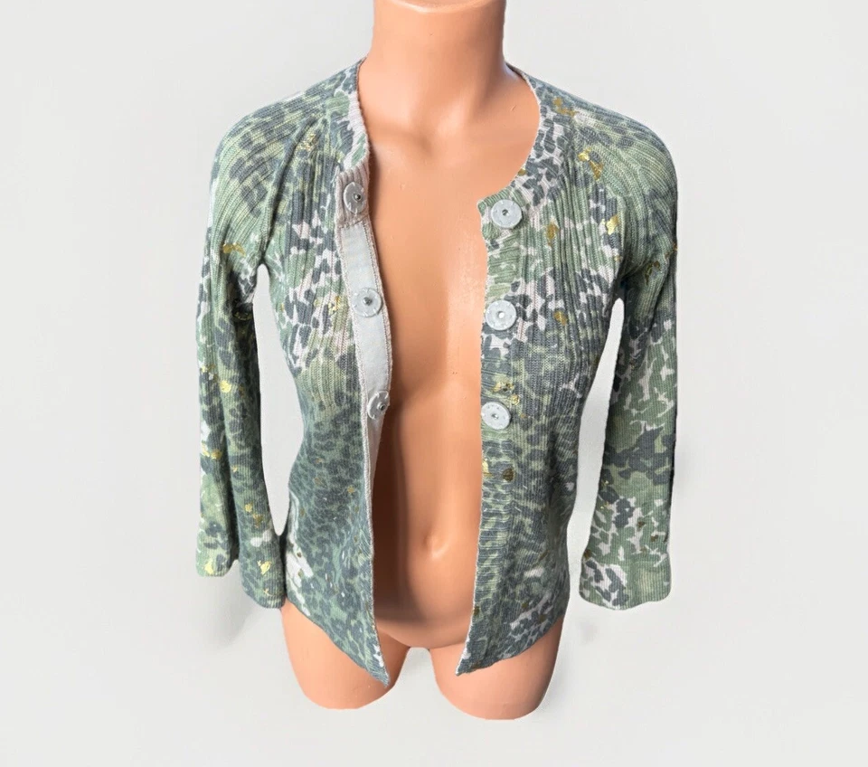 Cárdigan Suéter Charlotte Tarantola Talla S Verde Angora Suave Estampado Animal Tejido Foto 2 de 4