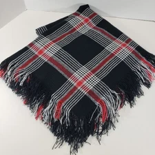 Plaid Shawl Wrap with Fringes Black White Red Silver  45in X 45in (w/fringes)