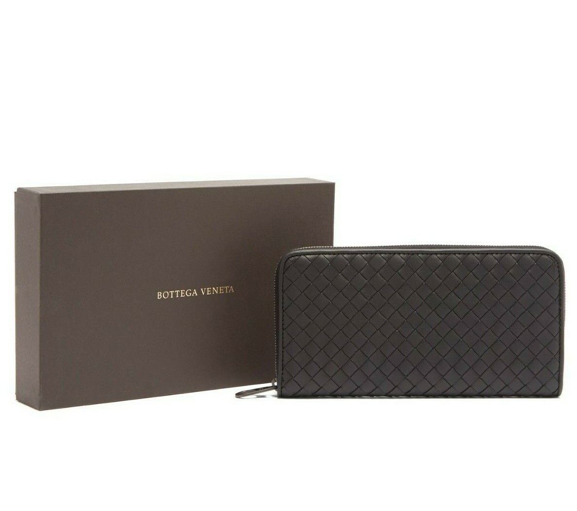 BOTTEGA VENETA☆イントレシオ レザー ジップ付きウォレット Bottega Veneta Intrecciato Leather Zip around Black Wallet