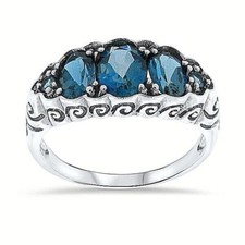 GENUINE LONDON BLUE TOPAZ 925 STERLING SILVER NOUVEAU ANTIQUE STYLE RING  017X