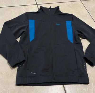 Nike Dri Fit Gray Zip Up Blue Jacket pockets Size Medium