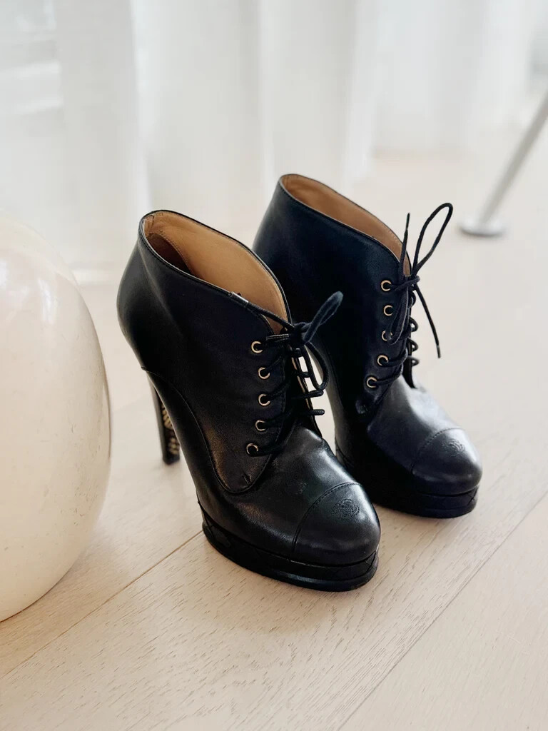 CHANEL Lace-Up Leather Booties (SIZE 36) | eBay