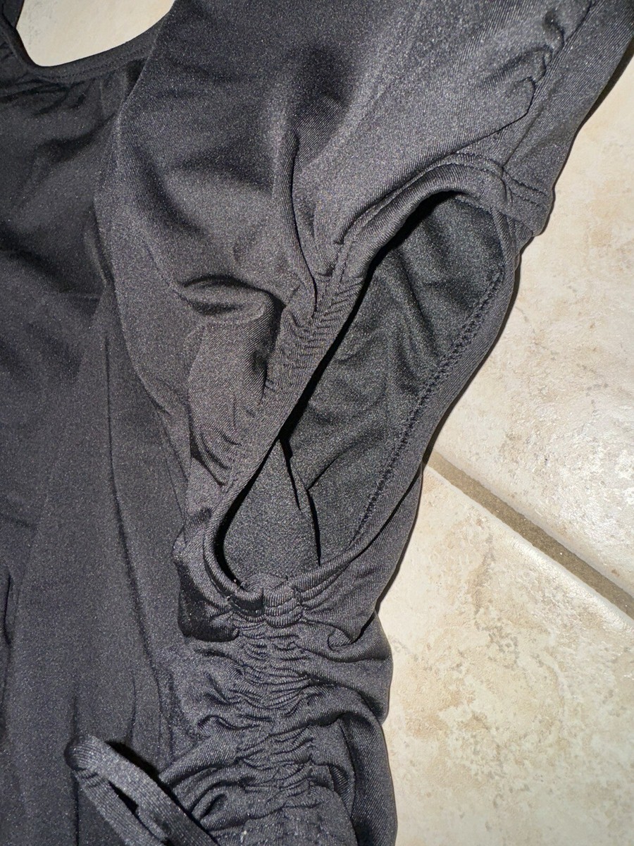 NEW Hurley Womens One Piece Swimsuit Black Ruched Side Cinch High