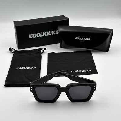 CoolKicks Black Square Sunglasses New with Case, Pouch & Cleaning Cloth