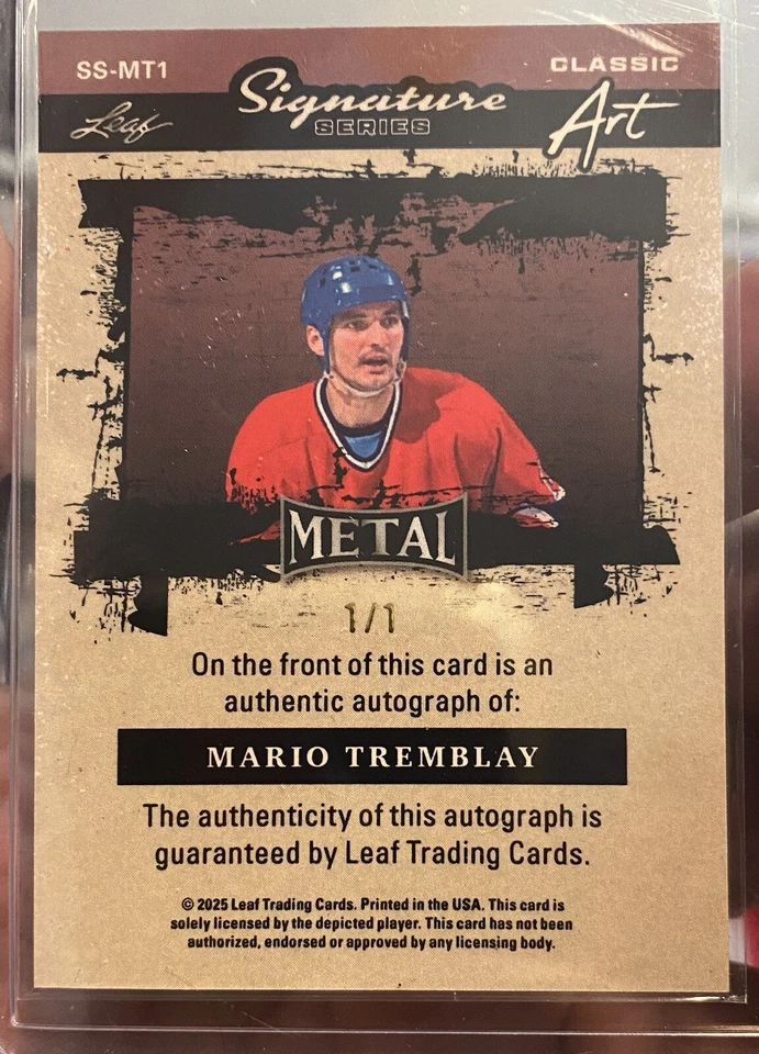 MARIO TREMBLAY 2025 Leaf Metal 1/1 Auto Classic Art Signature Series #BA-MT1 - Image 2 of 2