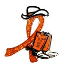 Orange Ribbon Pin Awareness Western Cowboy Boots Many Cancer Causes Kidney New